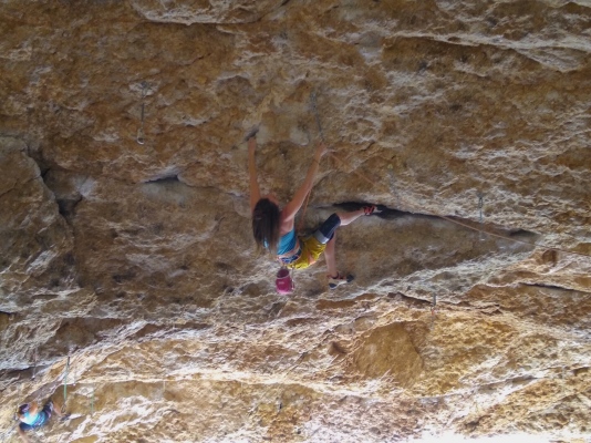 Heather moving into the Black Ball-Z crux.